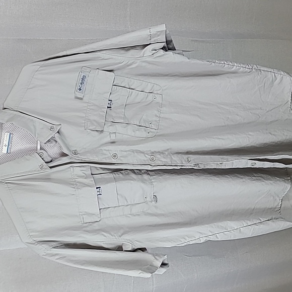 Columbia Shirt Adult Large Gray PFG Fishing Button Up Nylon Hiking Outdoors Mens - Picture 1 of 6
